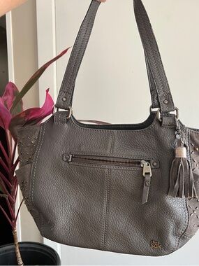 The Sak Taupe Pebbled Leather Shoulder Bag with Tassel